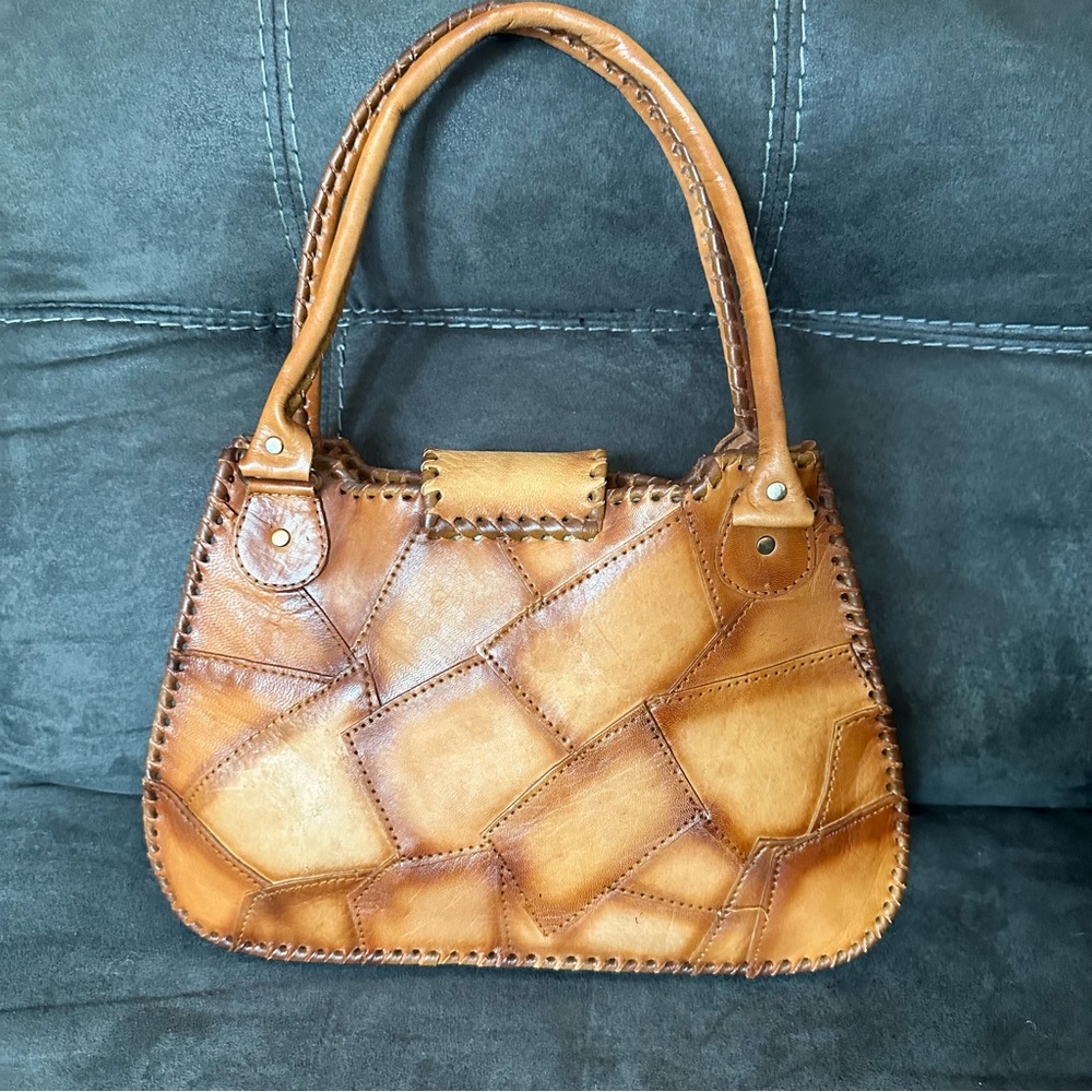 Authentic Leather Patchwork Handbag - image 6